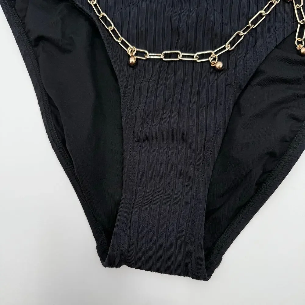 Robin Piccone Yasmine Bikini Bottoms Size Extra Small NEW High Waist Chain Black